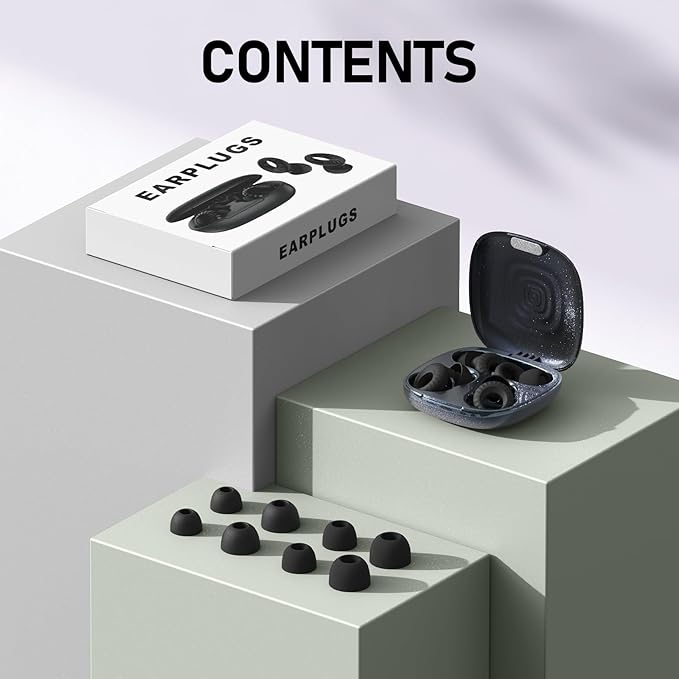 Noise Cancelling Ear Plugs for Sleeping, Concerts, Travel & Couples – Reusable Silicone Earplugs for Noise Reduction & Hearing Protection – 4 Pairs, Black + Black