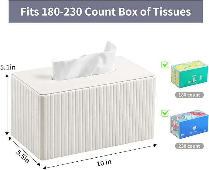 Extra Large Tissue Box Cover for Standard Size 180 to 230 Count Box of Tissues, PU Leather Rectangle Tissue Holder with Magnetic Closure (Ivory)