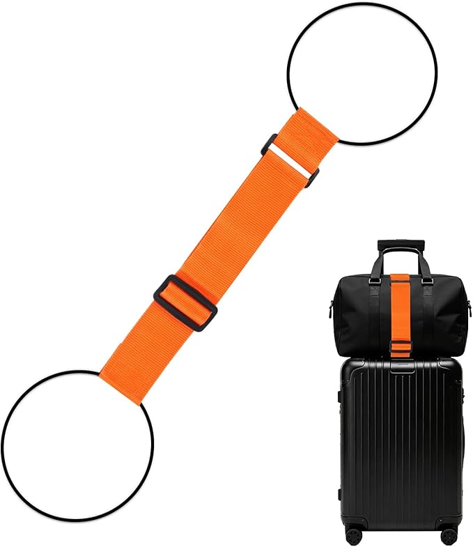 Luggage Connector Straps, Adjustable Elastic Durable Straps for Connecting Luggage Bags to Suitcases, Hands-Free Travel Essential (Orange)