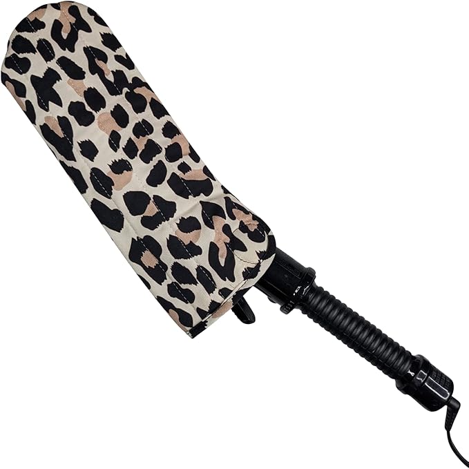 Case/Cover [Heat Resistant] for Curling Irons, Flat Irons or Straighteners, and Styling Irons, Silicone Coated Lining and Quilted Cotton Pouch for Travel, Gym, or Home [Cheetah]