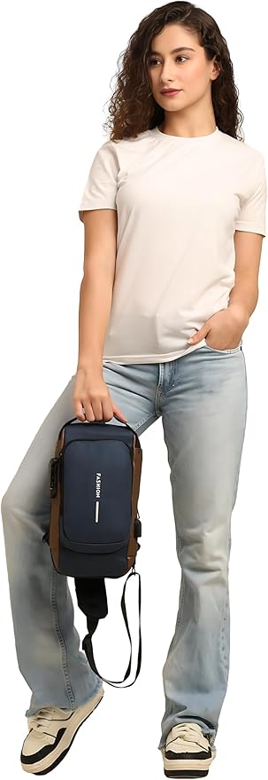 Unisex Anti-Theft Sling Bag with USB Port, Water-Resistant Crossbody Chest Backpack for Travel & Work