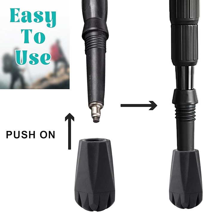 6PCS Walking Stick Tips, Shock Absorption Trekking Pole Tips Replacements, Anti-Slip Wear-Resistant Plastic Tip for Hiking Pole for Seniors or Outdoor Hikers, Mountaineers-Black