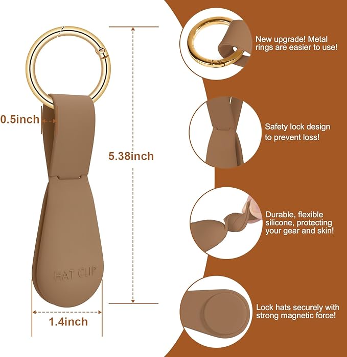 Fikoksol Magnetic Hat Clip 1-Pack - The Brown Hat Clip for Travel on Bag, Magnetic Hat Clips for Bag, and Secure Hat Holder for Travel on Caps & Beach Hats, Vacation Essentials