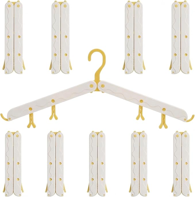 10 Pcs Modular Folding Travel Hangers (Beige/Red), MAX Space Saving Collapsible Hangers for Cruise, RV, and Luggage | Durable Two-Tone Set (Beige/Yellow)