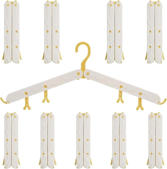 10 Pcs Modular Folding Travel Hangers (Beige/Red), MAX Space Saving Collapsible Hangers for Cruise, RV, and Luggage | Durable Two-Tone Set (Beige/Yellow)