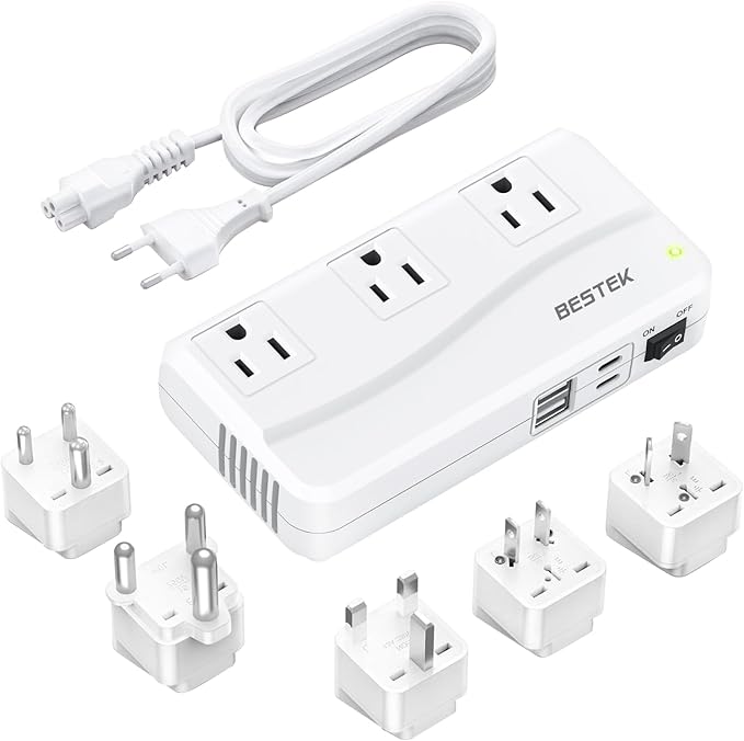 BESTEK 220V to 110V Converter, 300W AC Voltage Converter US to Europe with 2 USB-C (PD20w), Step Down Power Converter for European Travel, (EU/UK/AU/JP/India/South Africa 5 Universal Plug Adapter)