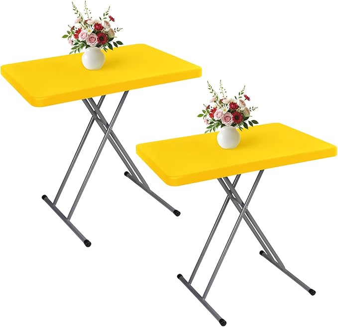 Wolkemer 2 Pack Yellow Fitted Tablecloth 20x30 Inch Rectangle Elastic Edges Table Cloth, Spandex Stretch Table Cover with Machine Washable Fabric for Wedding Party Picnic Dining Indoor Outdoor