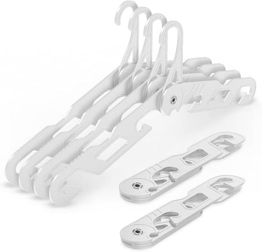 Premium Travel Hangers 6 Pack Portable Folding Clothes Hangers - Super Bearing Collapsible Hanger Foldable Clothes Drying Rack for Travel, Indoor and Outdoor Use (6 Pack White)