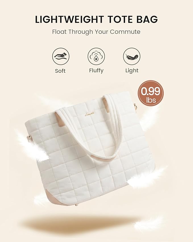 LOVEVOOK Laptop Tote Bag for Women, 15.6 Inch Large Puffer Work Computer Tote Bags for Teacher Nurse, Quilted Women's Purse Tote Shoulder Handbags with Zipper for Travel College Office Gym, Taupe