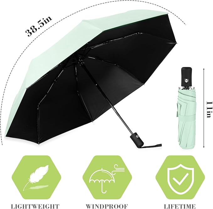 Jexine 6 Pcs Windproof Travel Umbrella for Rain Compact Small Automatic Lightweight Portable Umbrella for Men Women Backpack