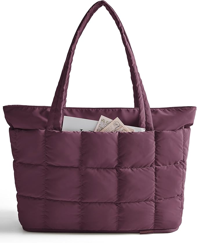 BAGSMART Expandable Tote Bag for Women, Puffer Work Tote Handbag, Quilted Carry On Bag for Travel Gym