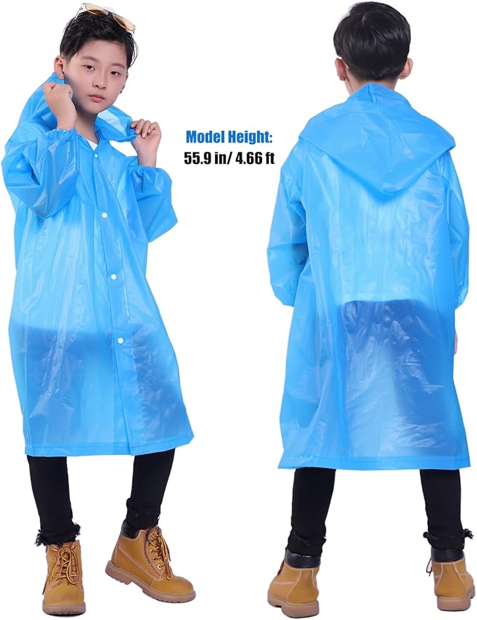 Kids Rain Jacket, 2 Pack Rain Ponchos for Kids - Reusable Raincoats for Boys and Girls Waterproof Outdoor Rain Gear