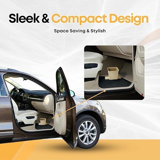 Car Trash Can with Stability Wings – Leakproof Portable Garbage Bin for Fabric & Rubber Mats – Compact Durable Plastic Auto Organizer for Cars, SUVs, Trucks (Mocha, Small)