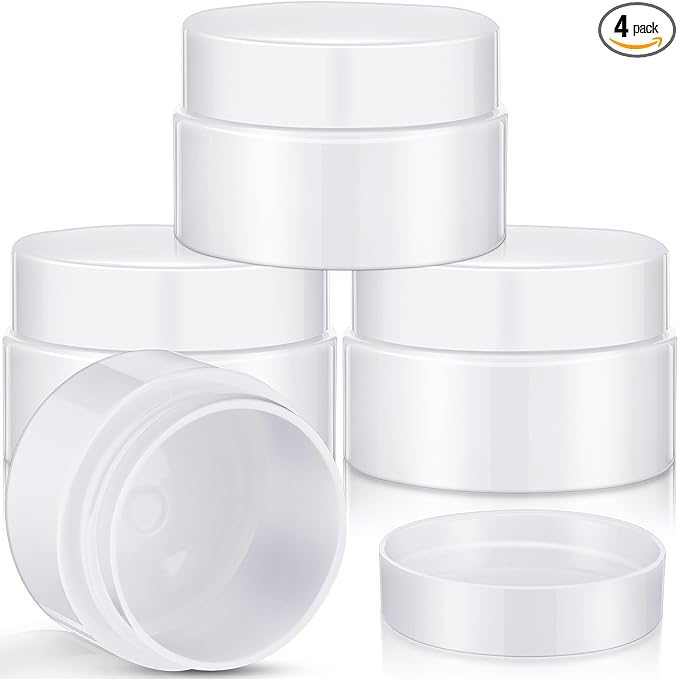 Patelai 4 Pieces Round Wide-mouth Leak Proof Plastic Container Jars with Lids for Travel Storage Makeup Beauty Products Face Creams Oils Salves Ointments DIY Making(1 Ounce,Pure White)