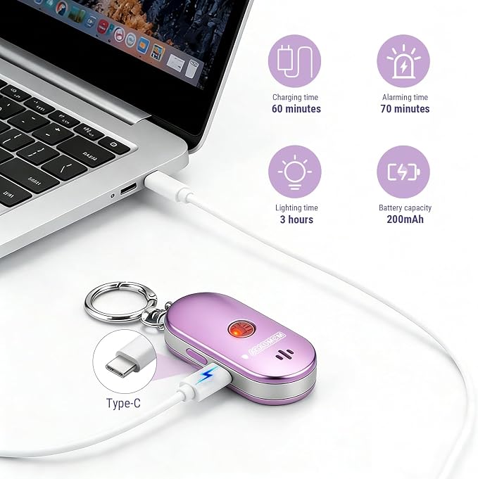 Personal Safety Alarm Keychain, 130dB Dual-Sided Speakers, Lightweight Aluminum Alloy, Loud Emergency Self Defense Alarm with LED Light for Women, Kids & Seniors