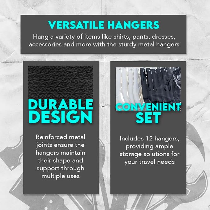 SE 12-piece Set of Folding Ultra Compact Travel Hangers (Black & White), Open 16-Inches Folded 5-Inches
