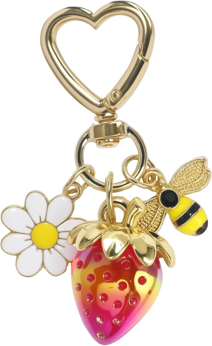 SIGZKK Cute Cherry Strawberry bag charms keychain purse accessories charm for women handbags Kawaii Flower Car Key Chain