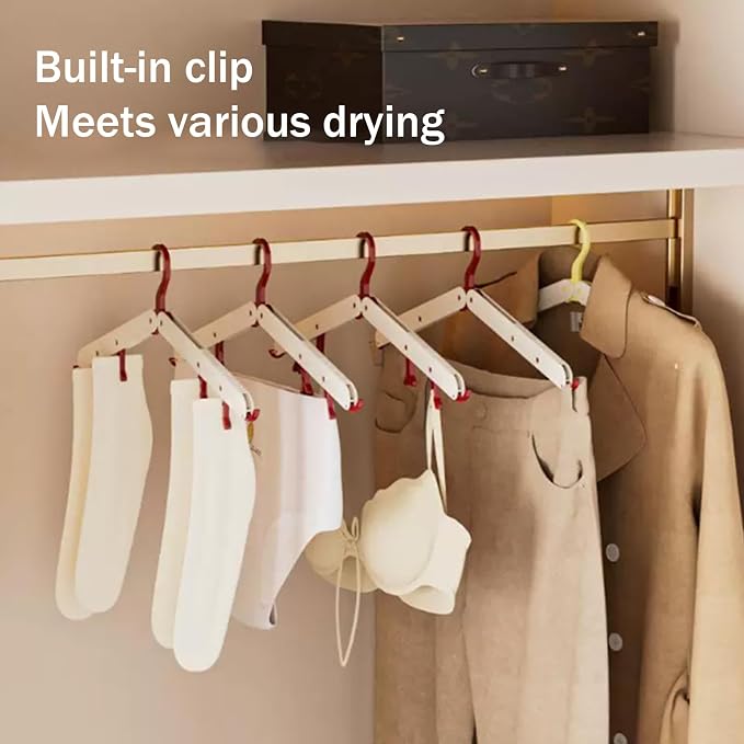 10 Pcs Modular Folding Travel Hangers (Beige/Red), MAX Space Saving Collapsible Hangers for Cruise, RV, and Luggage | Durable Two-Tone Set (Beige/Red)