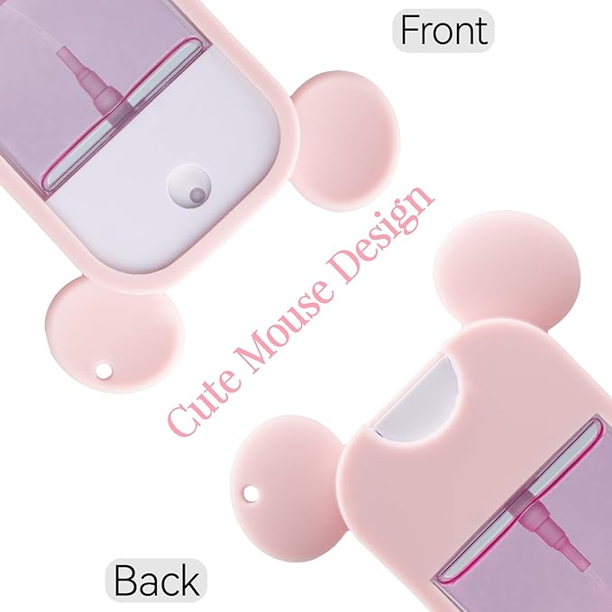TERPINK 2 Pack Silicone Case Compatible with Touchland Hand Sanitizer Spray 1 fl oz, Mouse Design Protective Case with Keychain, Hand Sanitizer Spray Accessory (Pink+White)