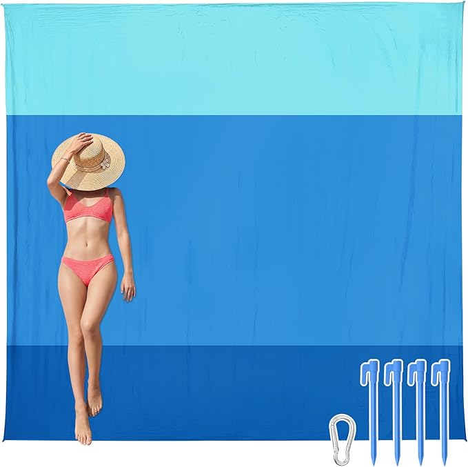 AlphaBeing Beach Blanket Waterproof Sandproof, Extra Large Beach Mat for 1–8 Adults, Oversized Picnic Blanket with 4 Stakes & Storage Bag, Essential Beach Gear for Travel