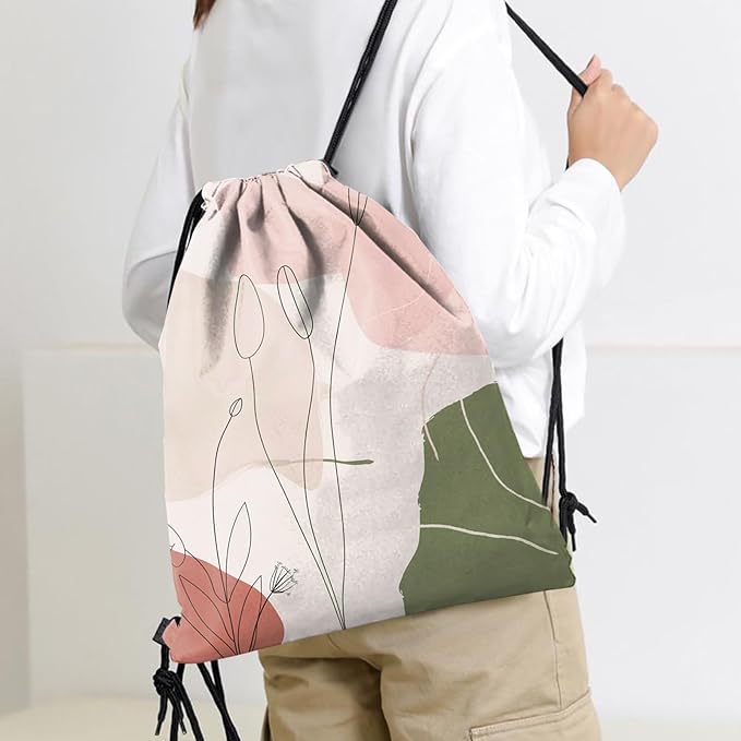 Drawstring Backpack Draw String Sports Bags for Gym Travel Beach Waterproof Cute Sackpack Men Women (13"×17")-Pink