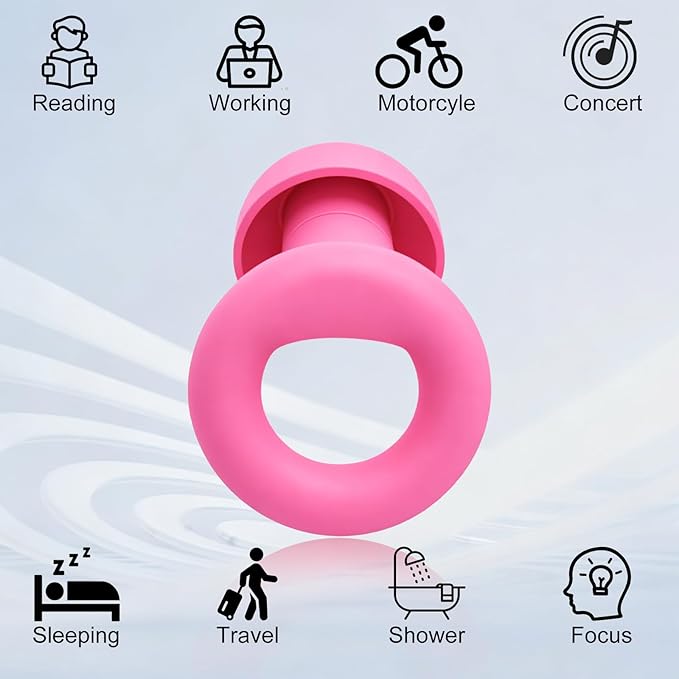 Ear Plugs for Noise Reduction–Super Soft, Reusable Hearing Protection in Flexible Silicone for Sleep, Noise Sensitivity & Flights-8 Ear Tips in XS/S/M/L–27dB Noise Cancelling–Light Pink