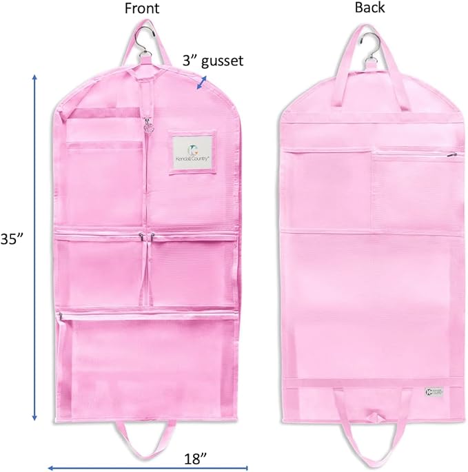 Waterproof Hanging Garment Bag 35 inch Clothes Bag with Gusset, 5 Pockets & Side Zip for Dance Costumes, Theatre, Beauty Pageants & More. Best for younger performers with small costume pieces.