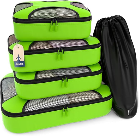 Shacke 5 Set Packing Cubes for Travel – Luggage Organizer & Suitcase Bags with Laundry Bag, Carry On Packing Organizer, Travel Accessories for Women Men (Green Grass)