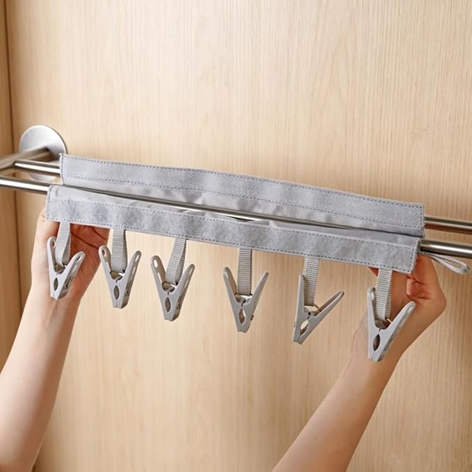 Portable Hanger Clips & Travel Clothesline, Foldable Towel Drying Rack with 6 Clips, Swimsuit Sock Drying Rack Hanger, Travel Hangers for Cruise Hotel Dorm (Set A 3pack)