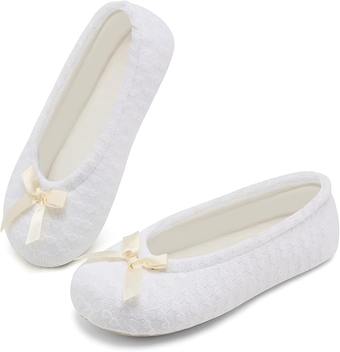 ANLUKE Women's Ballerina Slippers Fuzzy House Shoes Memory Foam with Non-Slip Sole