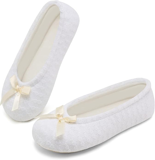 ANLUKE Women's Ballerina Slippers Fuzzy House Shoes Memory Foam with Non-Slip Sole