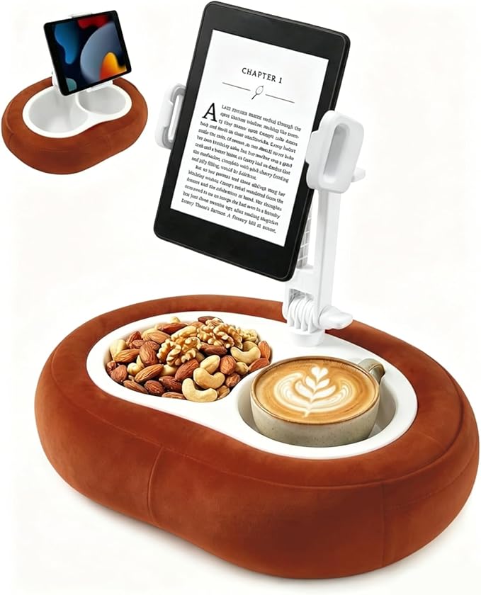 Miledi Tablet Pillow Stand, Compatible with 5"-12.9" Kindle, iPad, Phone/Tablet, 360° Rotating Phone Holder for Bed, Soft Plush Fabric, Detachable Bowl, Reading and Relaxation on Bed, Terracotta