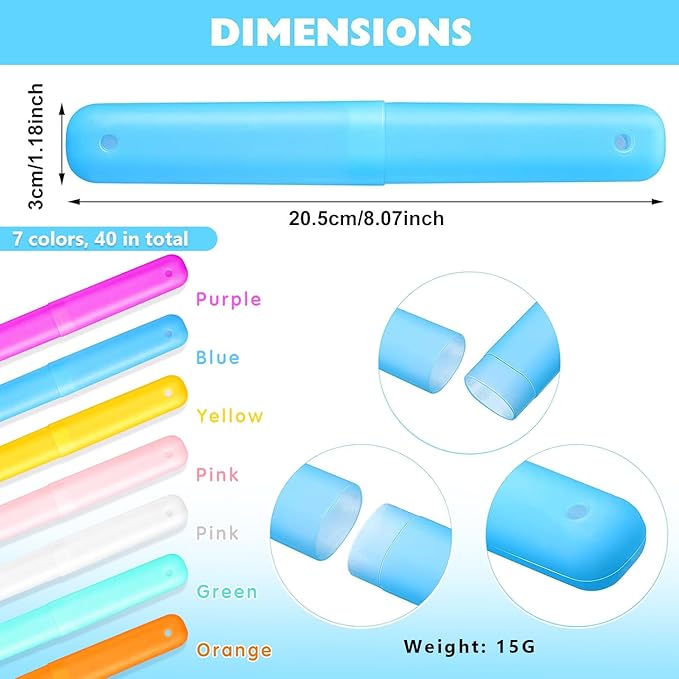 40 Pieces Travel Toothbrush Holder Case Portable Plastic Travel Toothbrush Case Toothbrush Containers Breathable Toothbrush Storage Assort Color for Travel Trip Home School Camping Business, 7 Colors