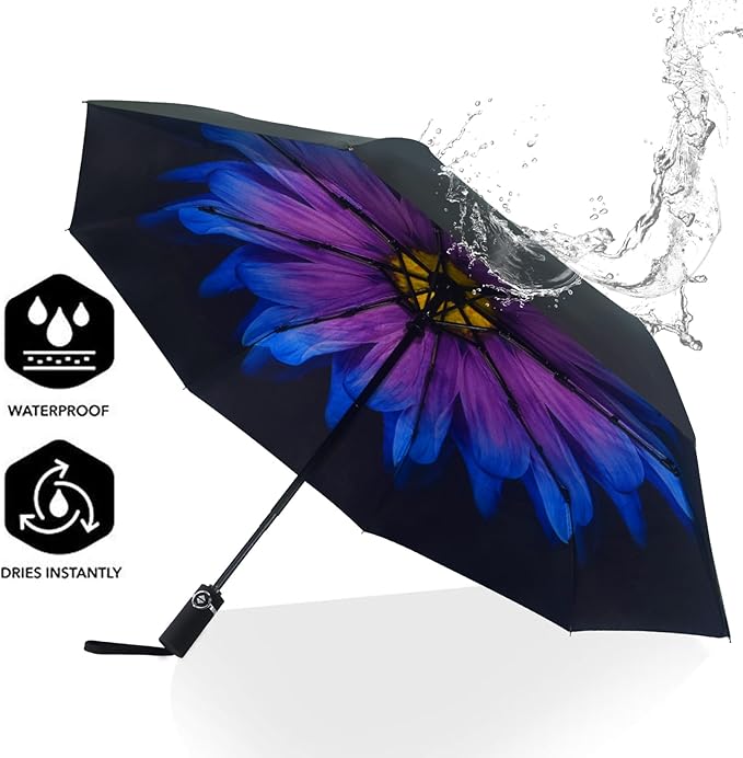 SY COMPACT Travel Umbrella for Rain, Windproof Automatic Compact Umbrella, UV Sun Protection, Lightweight Waterproof Travel Size for Backpack & Car, Factory Direct