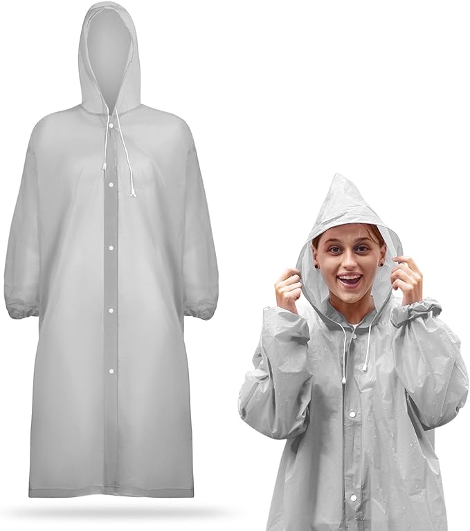 Rain Ponchos for Adults Reusable Rain Coats with Hood and Drawstring Thicken Ponchos Waterproof for Women(Grey)