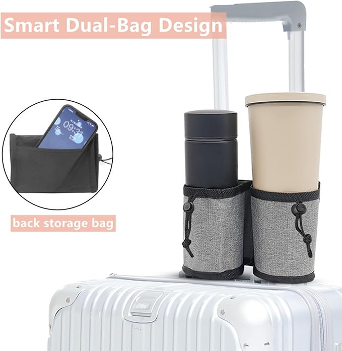 Luggage Travel Cup Holder - Hands-Free Double Coffee Carrier for Suitcases, Ideal for Flight Attendants, Business Trips, Airport Transfers & Train Journeys (Royal Blue)