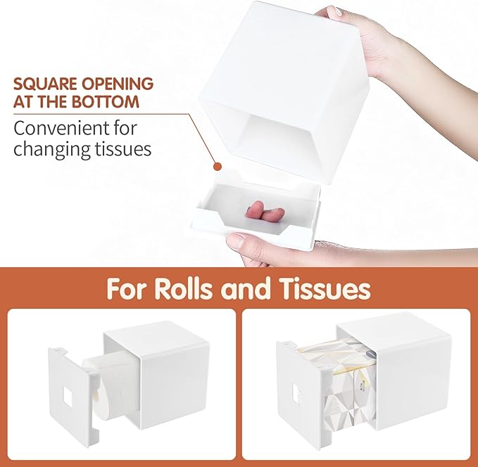 Y-in Hand Tissue Box Cover, Decorative Square Facial Storage Tissue Box Holder, Home Accessories for Bathroom Vanity Countertops, Dressers, Night Stand, Parlors and Office (White)