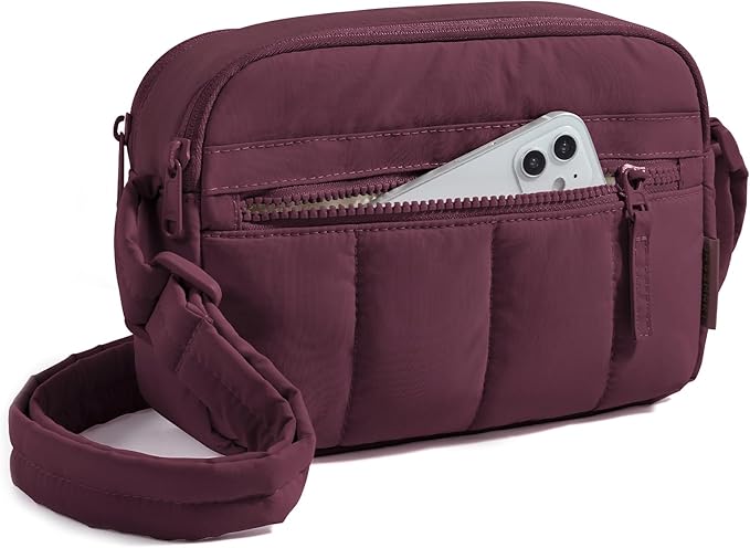 BAGSMART Cross Body Purse, Mini Crossbody Bags for Women Travel Purse, Puffy Shoulder Handbag Wallet with RFID Blocking Slots, Racing Red