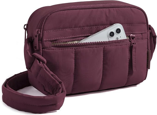 BAGSMART Cross Body Purse, Mini Crossbody Bags for Women Travel Purse, Puffy Shoulder Handbag Wallet with RFID Blocking Slots, Racing Red