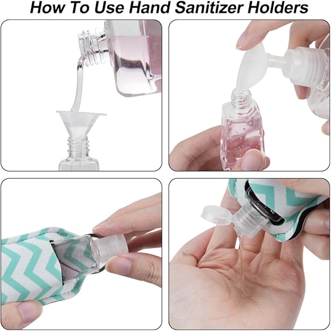 8Pcs Hand Sanitizer Keychain Holders, Set Includes 4 Pcs Holder Keychains and 4 Pcs Reusable Flip Cap Travel Bottles