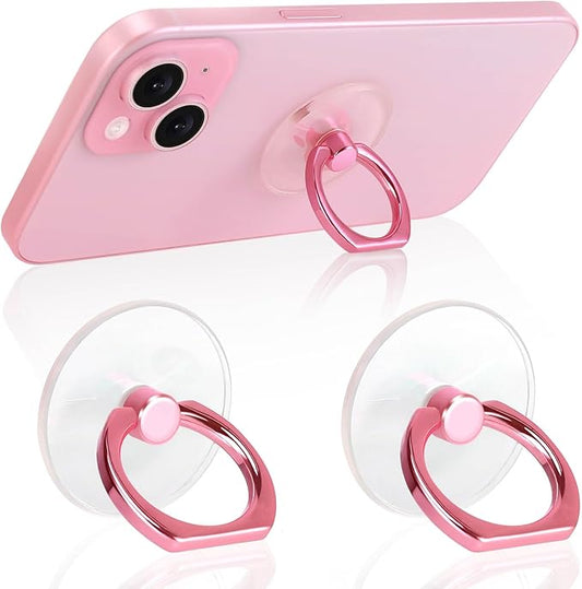 2 Pack Pink Jsoerpay Clear Phone Ring Holder, Transparent Cell Phone Ring Grip 360°Rotation Finger Ring Stand, Phone Kickstand Compatible with Most of Phones, Tablet and Case