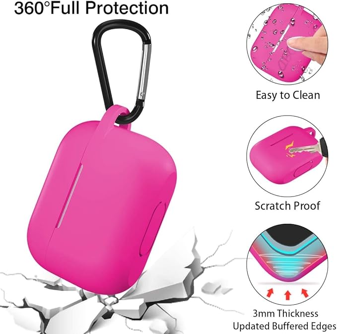 Lerobo Compatible with Airpods Pro 2 Case, Shockproof Washable Silicone Protective Cover Case Compatible with Apple Airpods Pro, Front LED Visible Supports Wireless Charging with Carabiner, Rose Pink