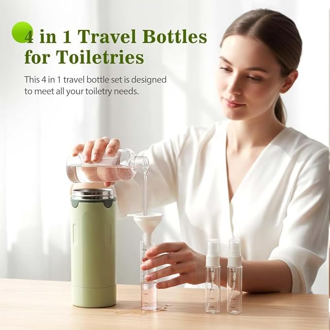 4-in-1 Travel Dispenser Bottle,4 Pack 30ML Travel Bottles for Toiletries, Leak Proof Travel Size Containers (White)