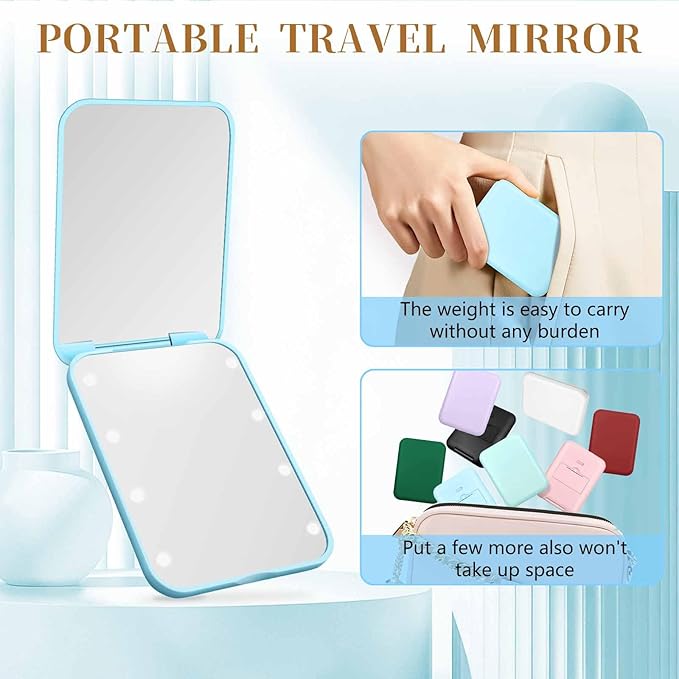 Kakuje Compact Mirror, 1X/3X Magnification LED Pocket Mirror with Nternal BIattery, Mini Mirror for Purse, Pocket,Travel and Present (Blue)
