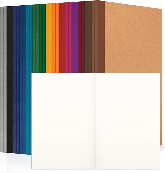 ALKALO 30 Pack Blank Notebook Journals Bulk, A5 Unlined Paper Composition Notebook, 8.3”x 5.5”, Kraft Cover with Vintage Spines, 15 Colors 60 Pages for School Office Travel(Vintage-Blank-30 pack)