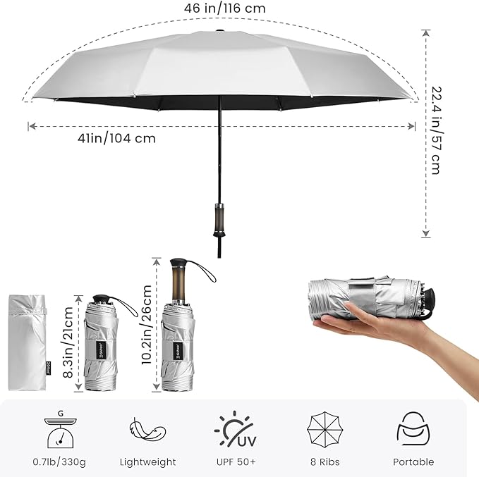 G4Free 46 Inch Mini Travel Umbrella with Retractable Handle, Pocket Size Umbrellas for Sun Rain. UV Protection UPF 50+, Small Compact Umbrella