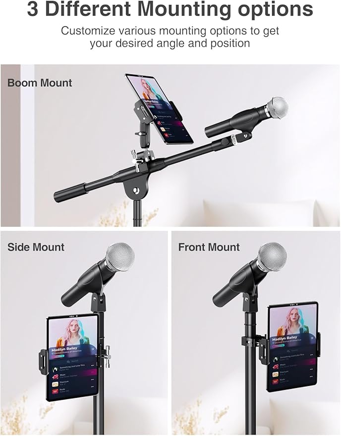 elitehood Aluminum Dual Ball Head Tablet Holder for Mic Stand, Adjustable iPad Mic Stand Holder, Strong Metal iPad Clamp Mount for Aircraft Yoke, Loader, Tractor, Boat, Wheelchair, Stroller, Treadmill