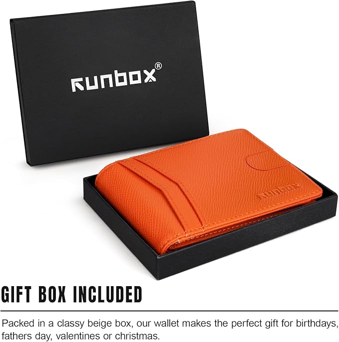RUNBOX Wallet for Men -Slim Rfid Leather Mens Bifold Novelty Wallets 2 ID Window With Gift Box Men's Accessories | Slim