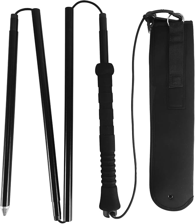 Aventik Fold-able Wading Staff Water Depth Safety Warning Sign Coated Stainless Steel Core T7075 Aluminum Body Corrosion Resistance Neoprene Sheath