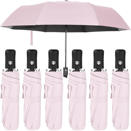 Jexine 6 Pcs Windproof Travel Umbrella for Rain Compact Small Automatic Lightweight Portable Umbrella for Men Women Backpack